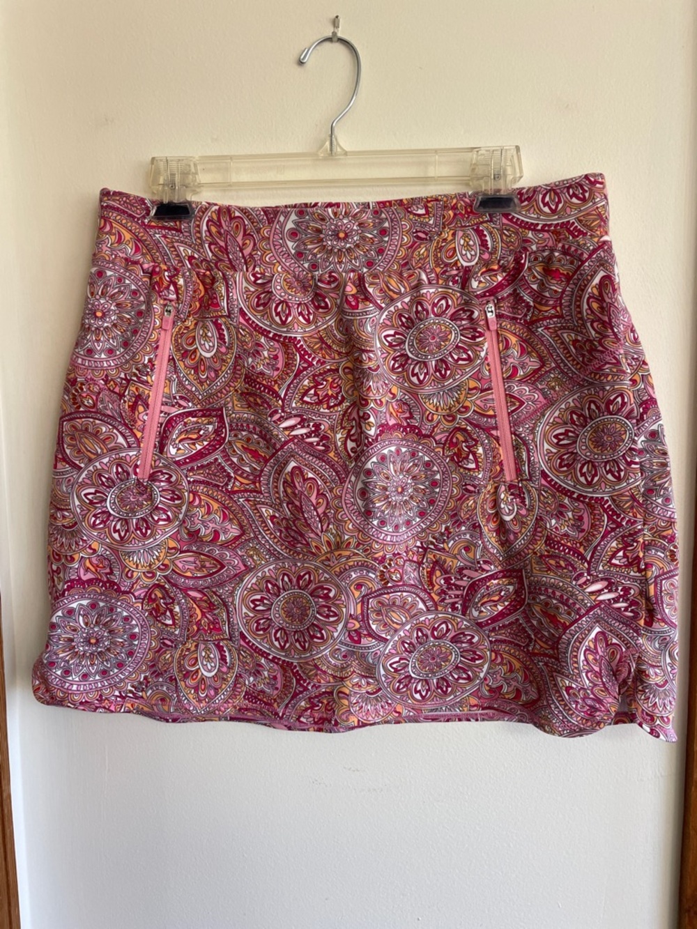 T by TALBOTS Everyday Stretch Skort Medalion Pink Paisley Skort Zip Pockets LP